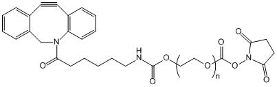 The chemical formula of DBCO-PEG-NHS.